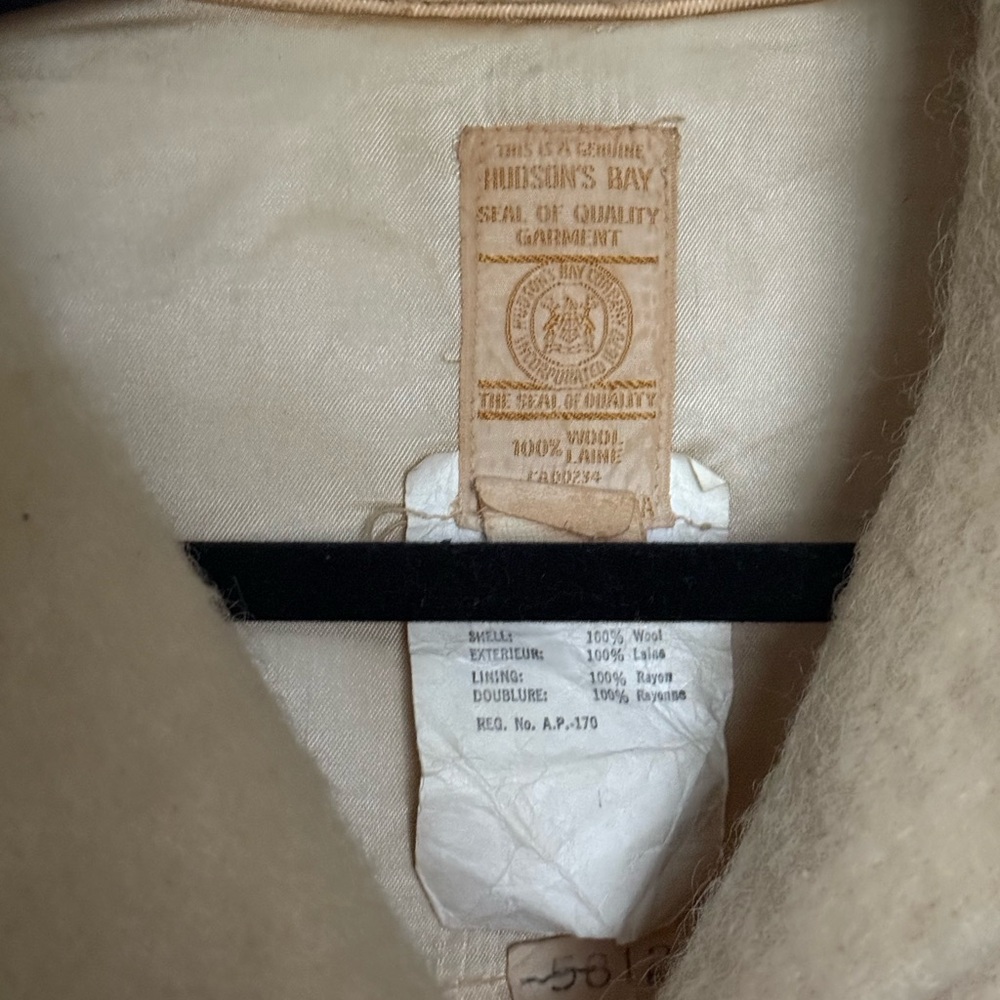 VTG Hudson Bay Cream Wool Pea Coat with Multicolor Stripes - Picture 5 of 8